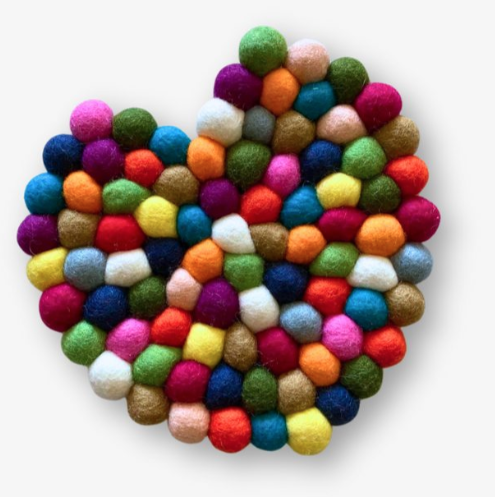 Heart-Shaped Felt Ball Trivet