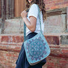 Blue Screen Print Hemp/Cotton Flap Shoulder Bag