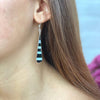 Taxco Silver Black Onyz &amp; Abalone Zebra Long Teardrop Earrings