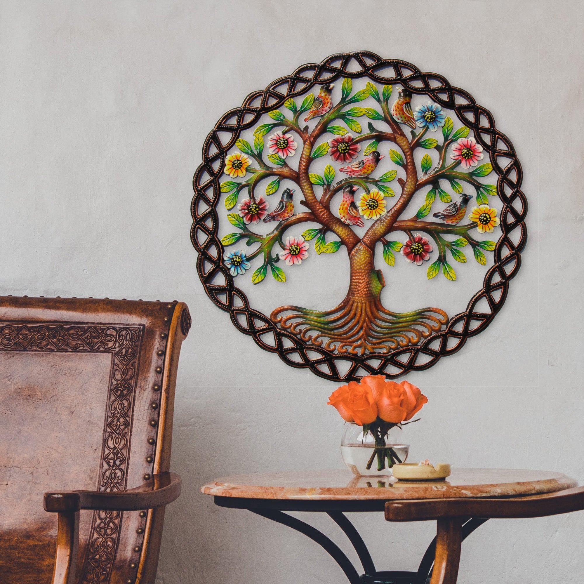 Rooted Tree of Life in Circle Haitian Metal Drum Wall Art - Just