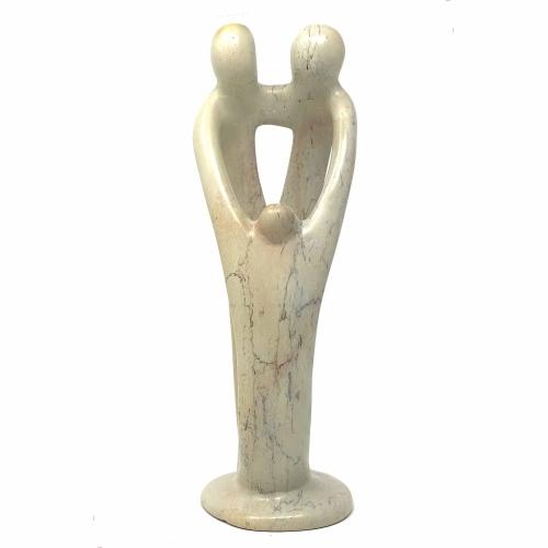 Natural 8-inch Tall Soapstone Family Sculpture - 2 Parents 1 Child - Smolart