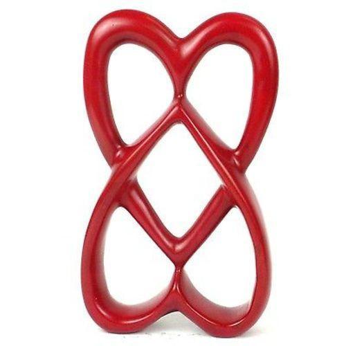 Handcrafted 8-inch Soapstone Connected Hearts Sculpture in Red - Smolart