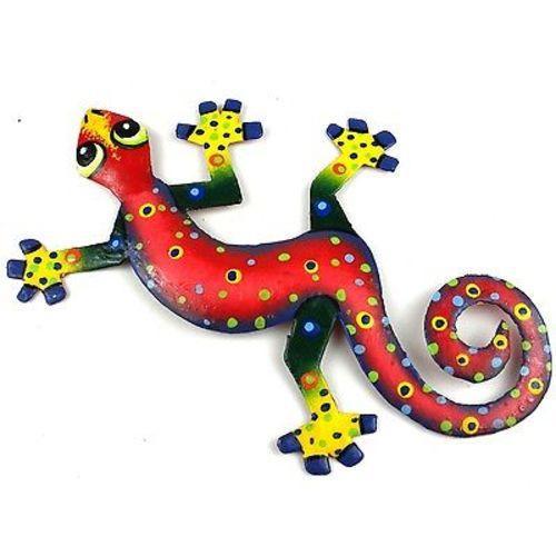 Eight Inch Red Confetti Metal Gecko - Caribbean Craft