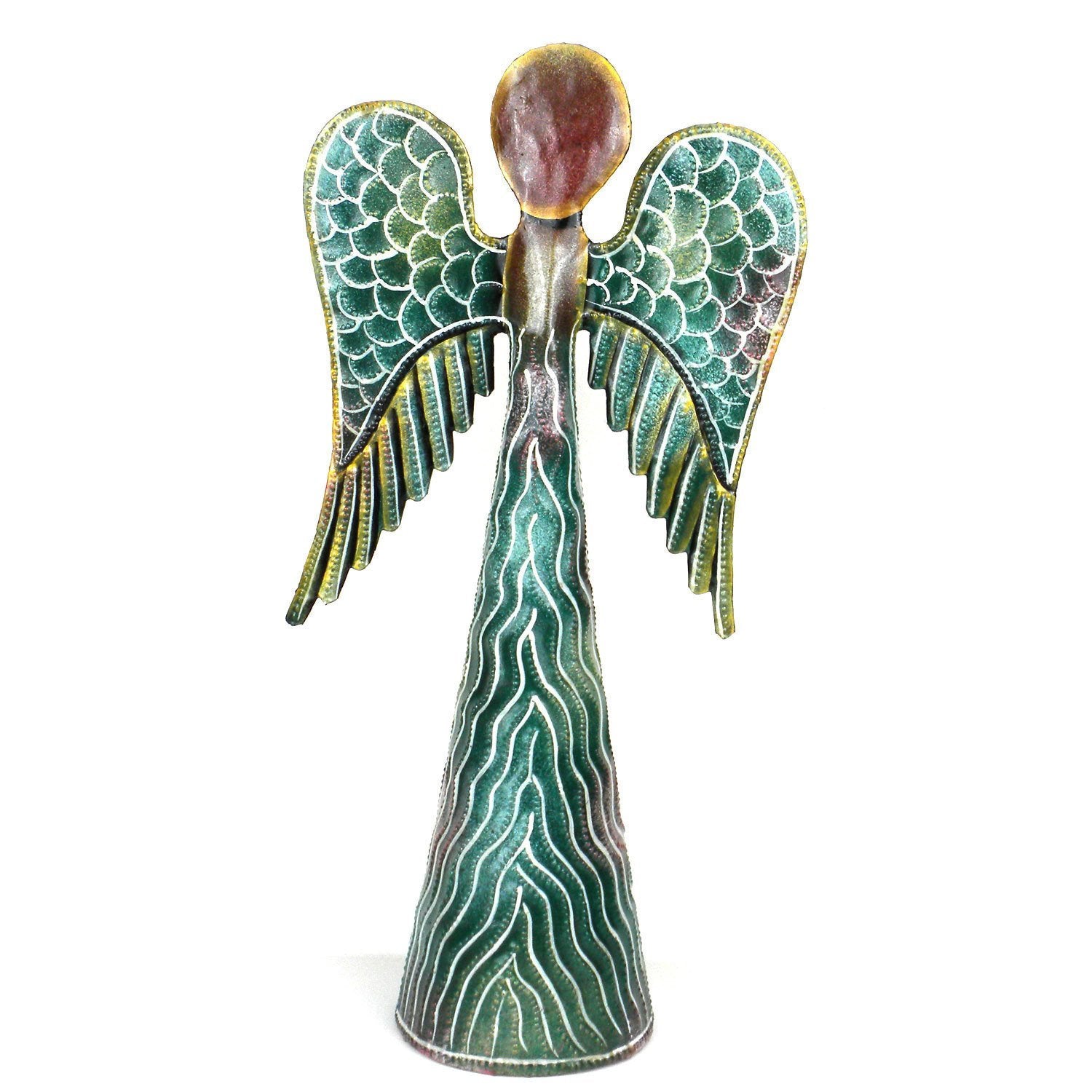12-inch Hand Painted Metalwork Angel - Green - Croix des Bouquets (H)