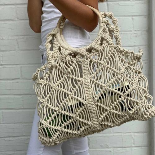 Granny Pattern Handbag with Wooden Handle – BOHOASIS