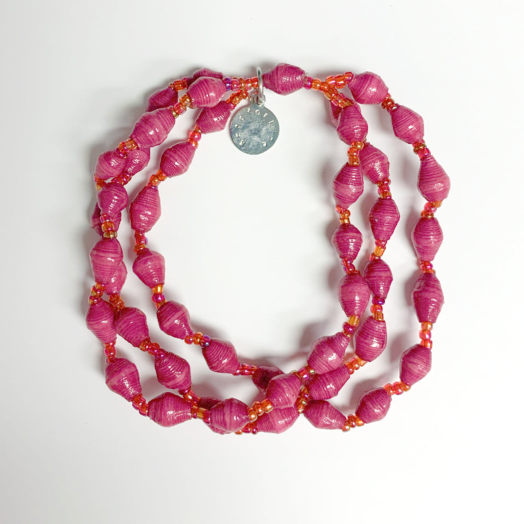 Pink Recycled Paper 3-Strand Bracelet