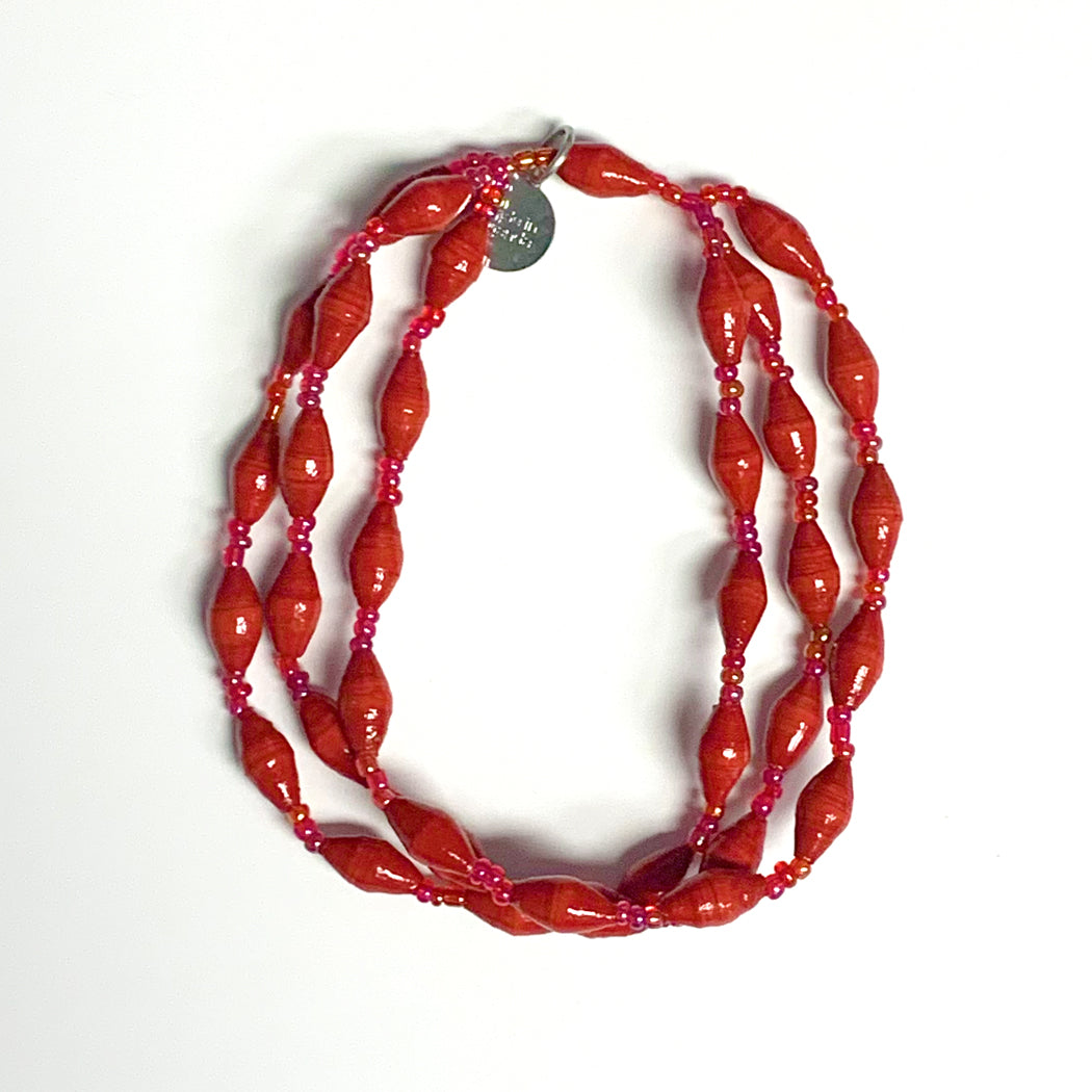 Red Recycled Paper 3-Strand Bracelet