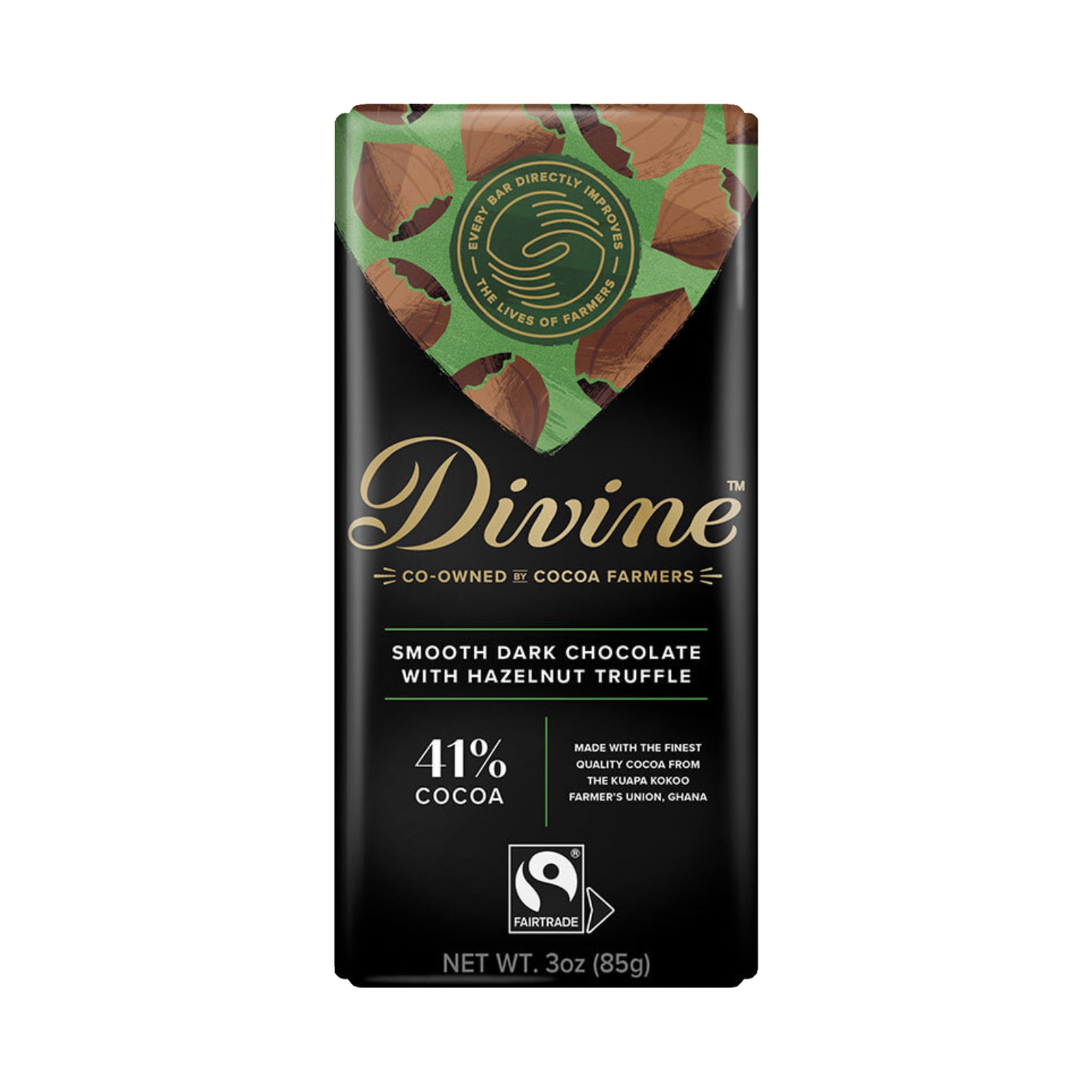 Dark Chocolate Hazelnut Truffle - Divine Chocolate -3 oz