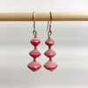 Pink Recycled Paper 3-Bead Earrings