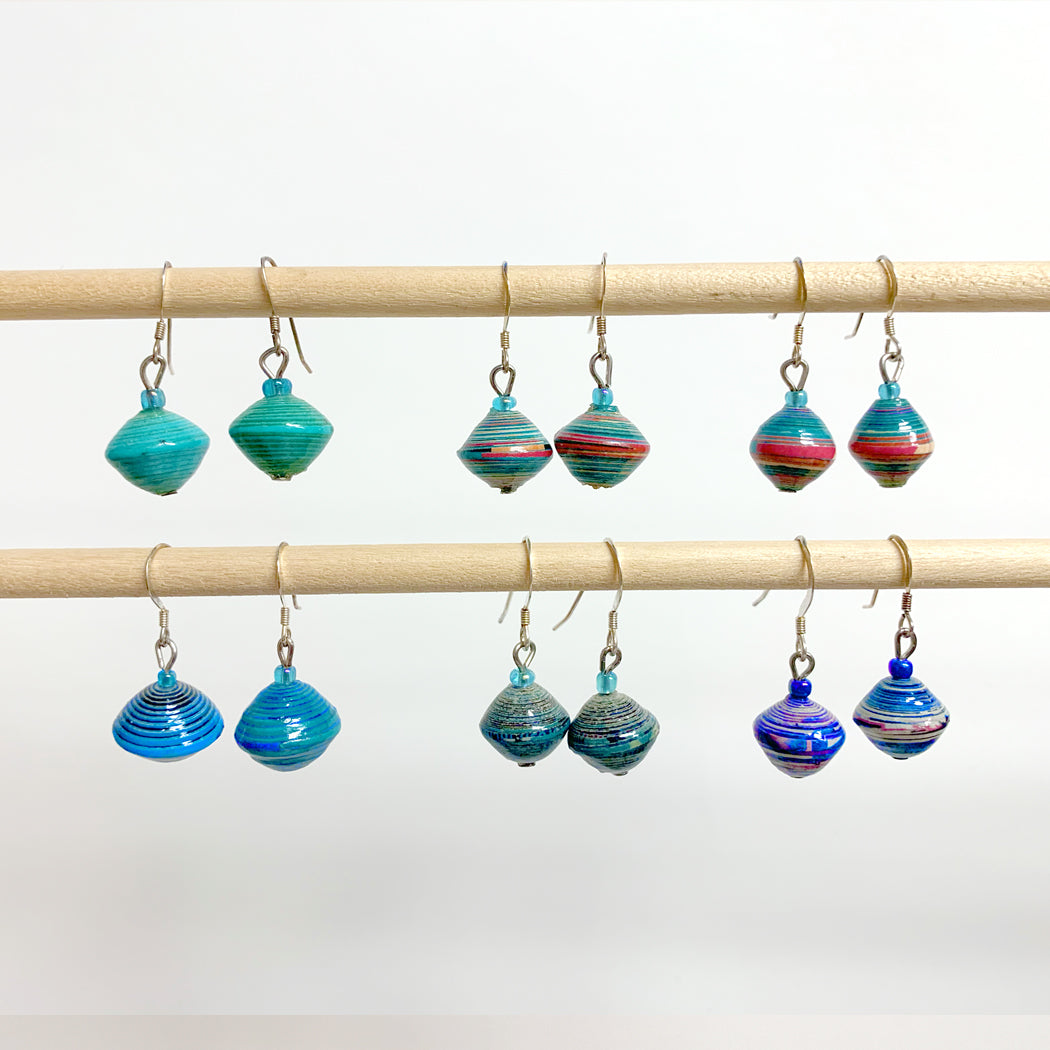 Blue Recycled Paper Drop Earrings
