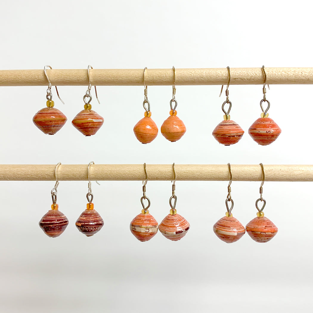 Orange Recycled Paper Drop Earrings