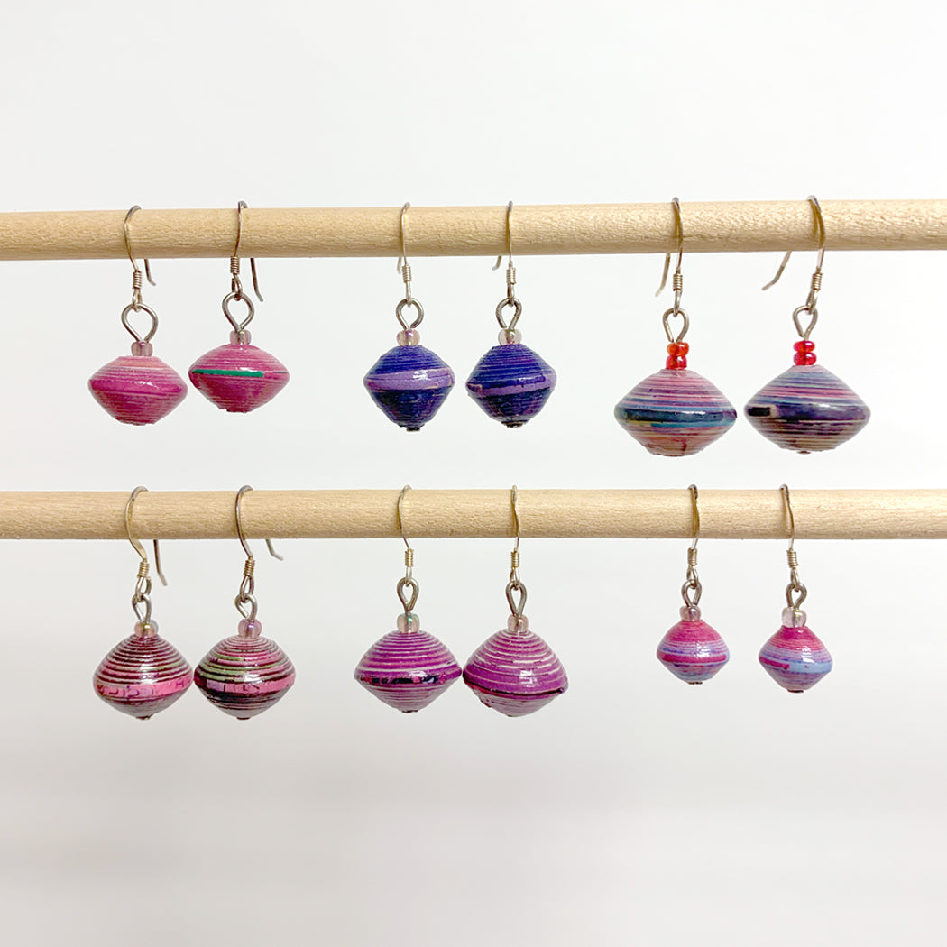 Purple Recycled Paper Drop Earrings