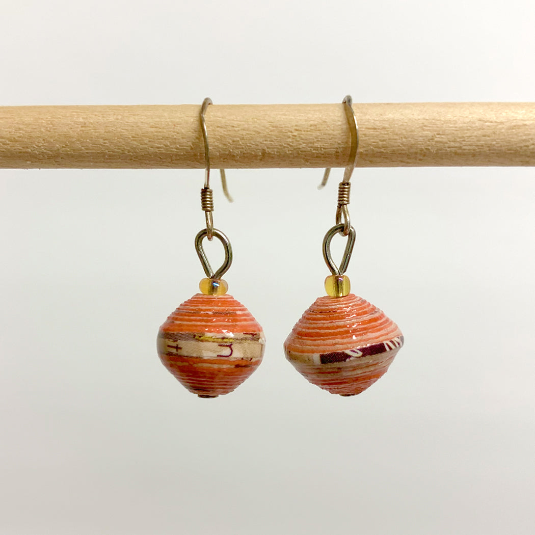 Orange Recycled Paper Drop Earrings