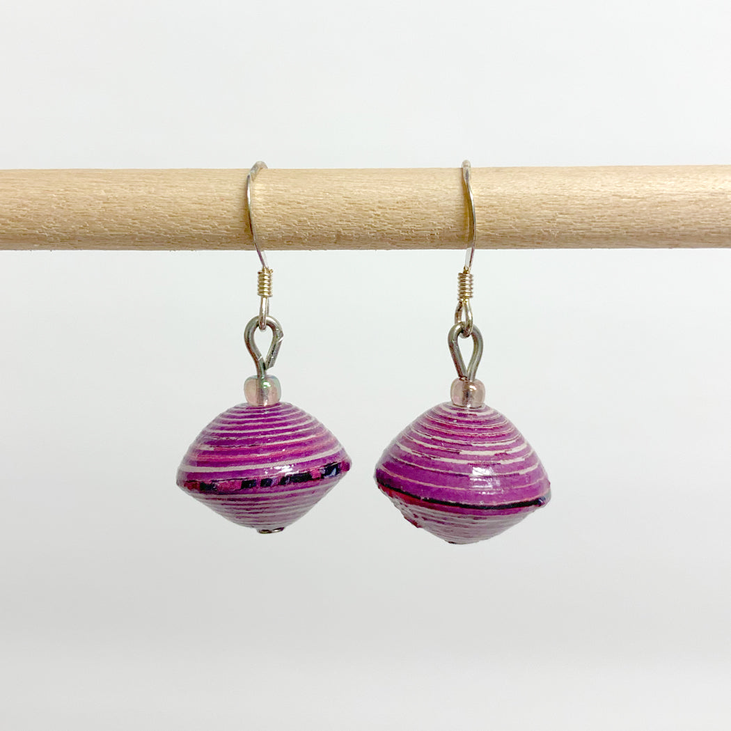 Purple Recycled Paper Drop Earrings