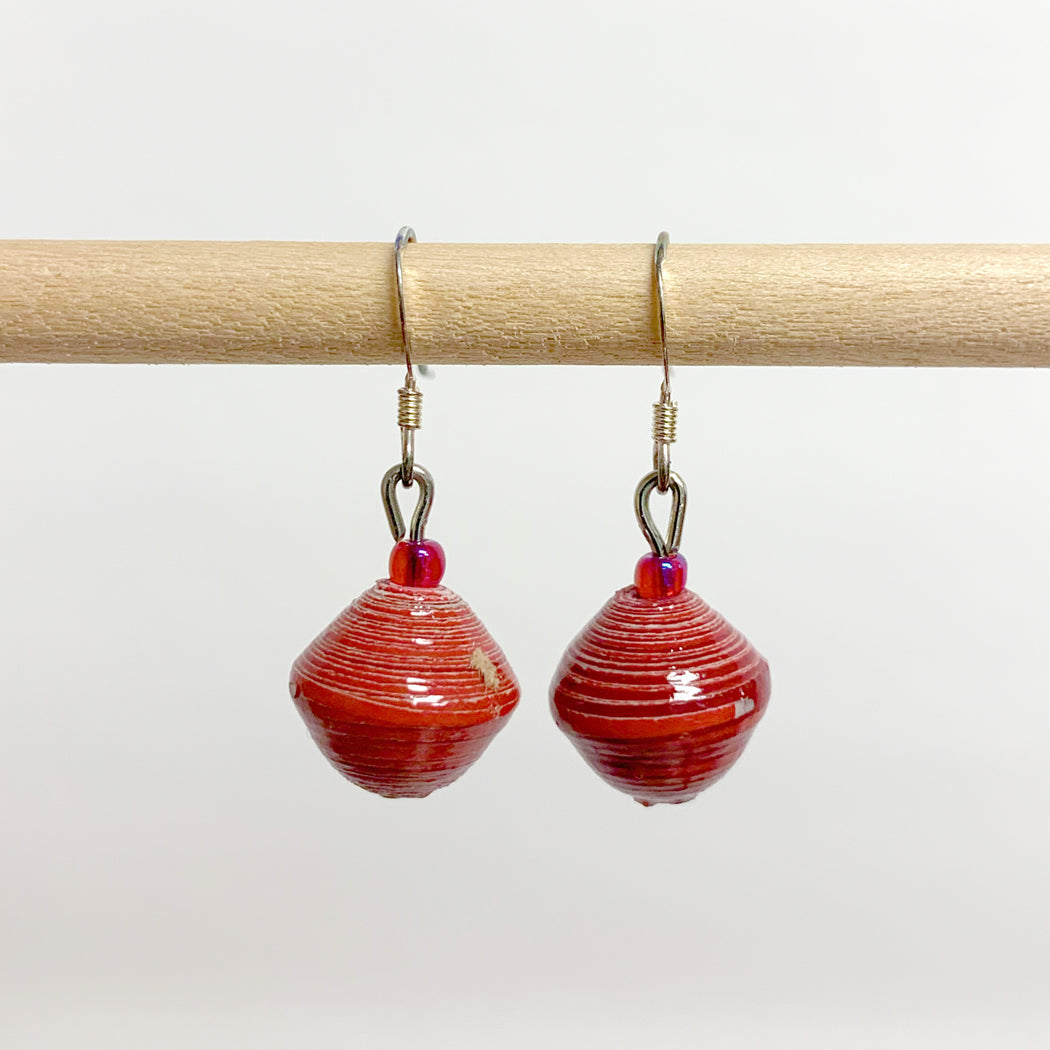 Red Recycled Paper Drop Earrings