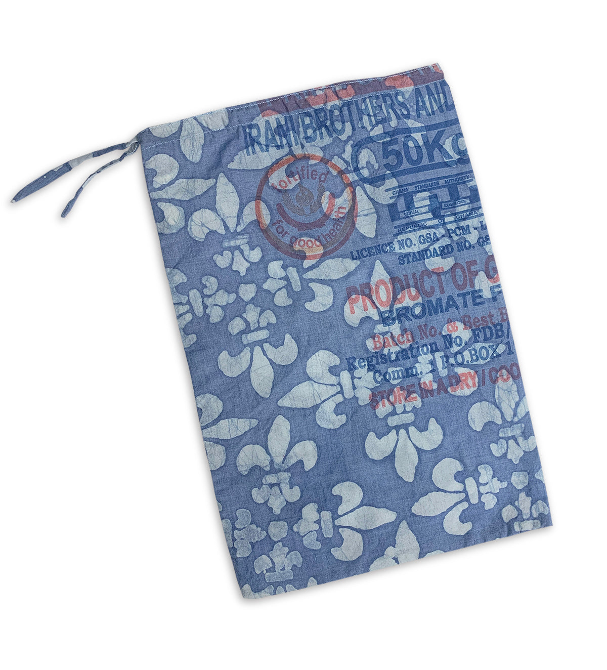 Eco Produce Bag - Large Blue Fleur-de-Lis Upcycled Flour Sack - Global Mamas (A)