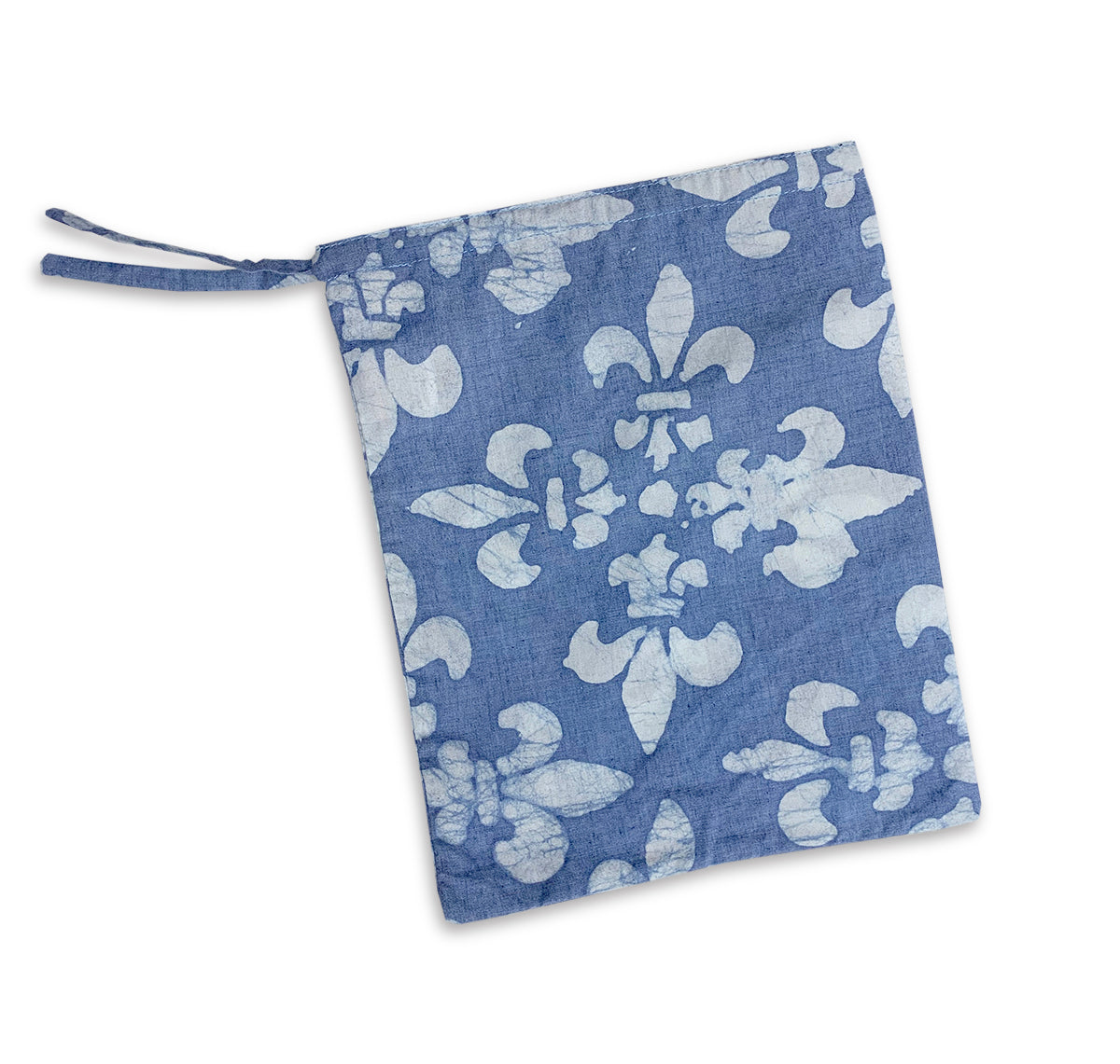Eco Produce Bag - Small Blue Fleur-de-Lis Upcycled Flour Sack - Global Mamas (A)