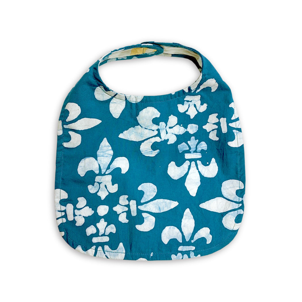Batiked Baby Bib Blue Fleur-de-Lis Design - Global Mamas (B)