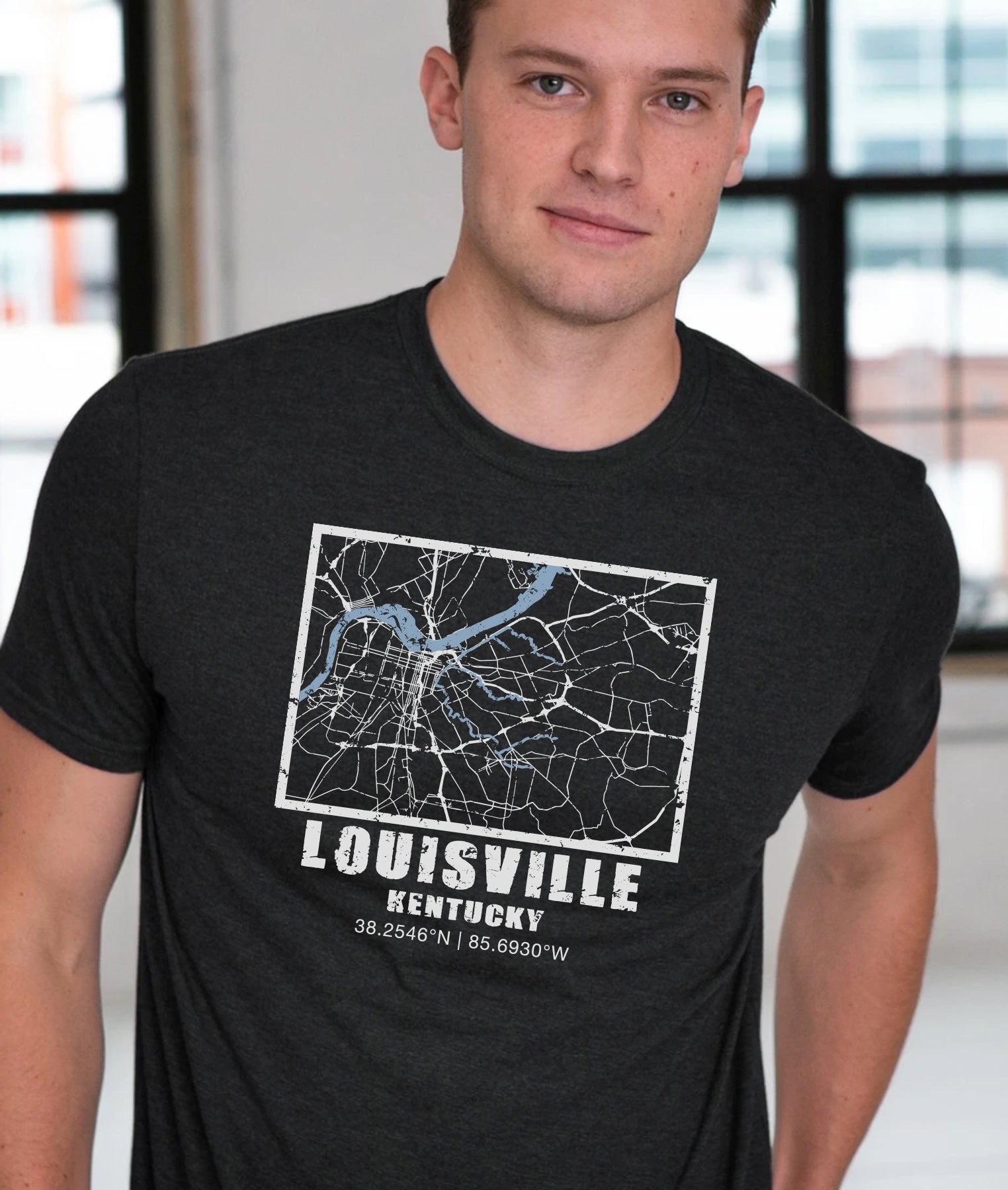 Louisville Map T-Shirt Tri-Blend Charcoal with Short Sleeves - GOEX - Just  Creations