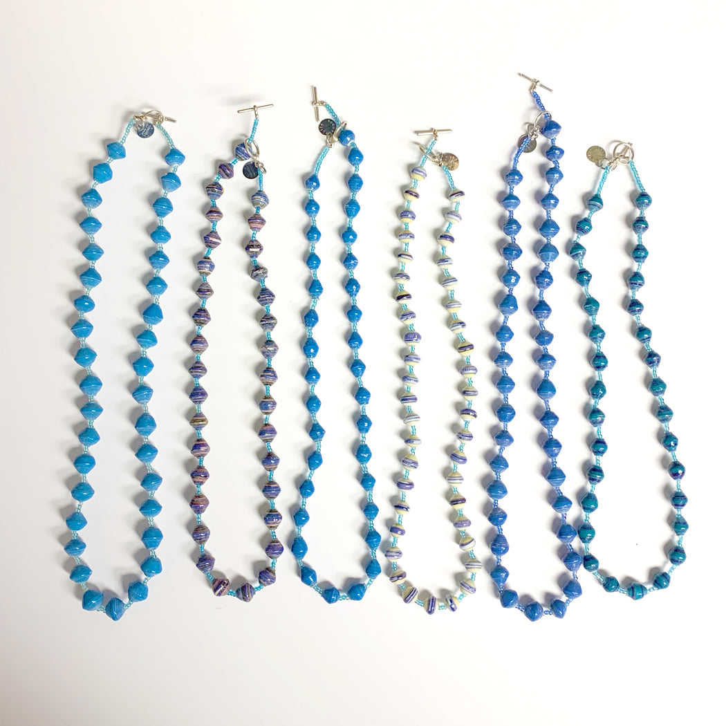 Blue Recycled Paper Necklace