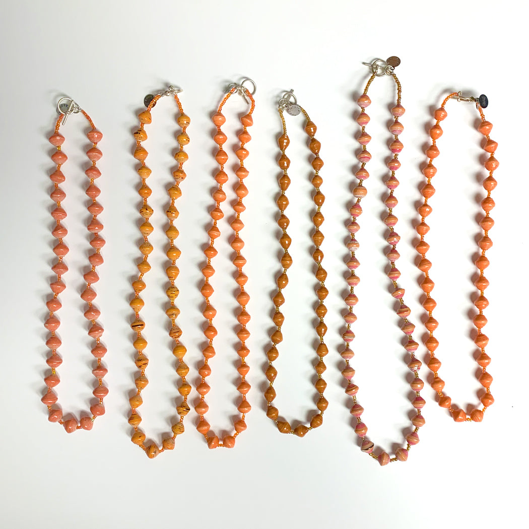 Orange Recycled Paper Necklace