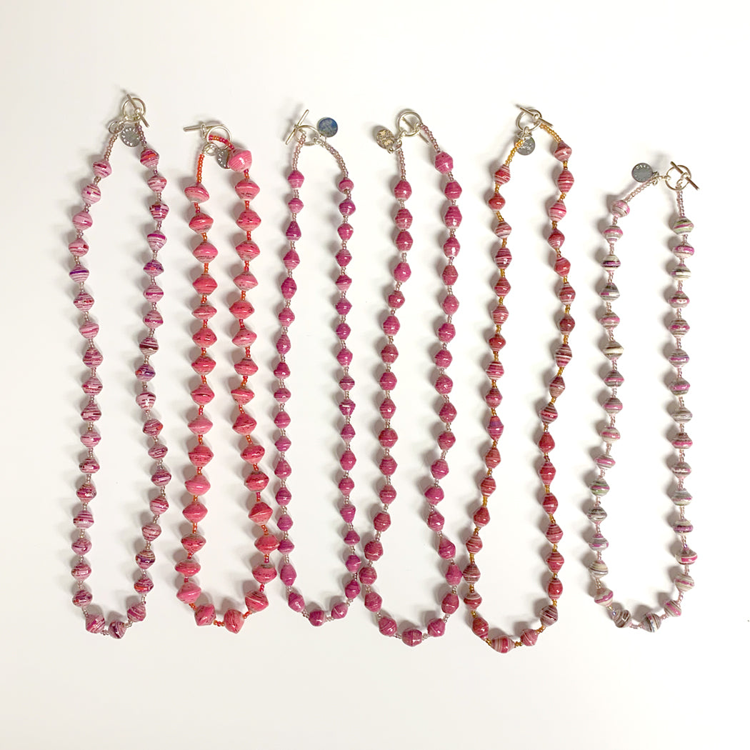 Pink Recycled Paper Necklace