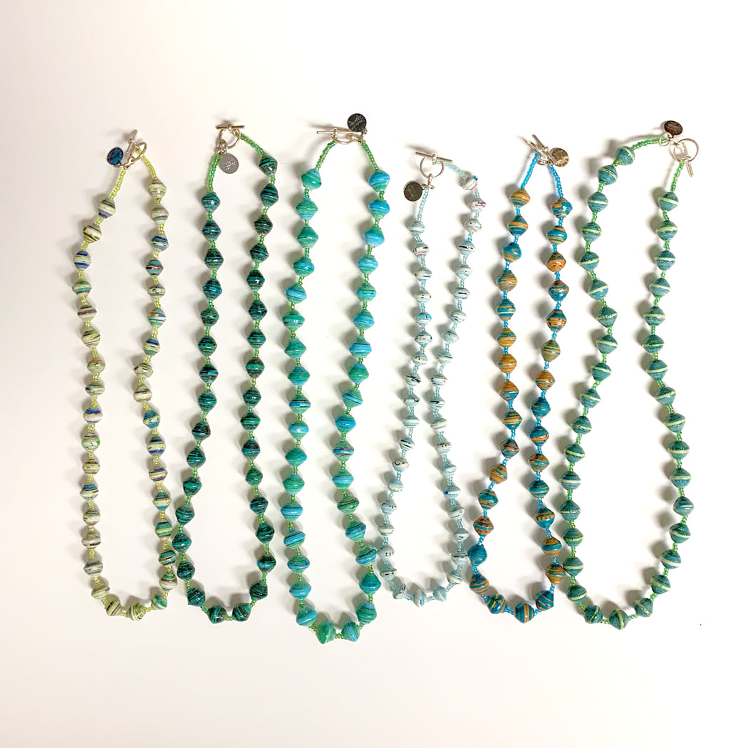 Teal Recycled Paper Necklace