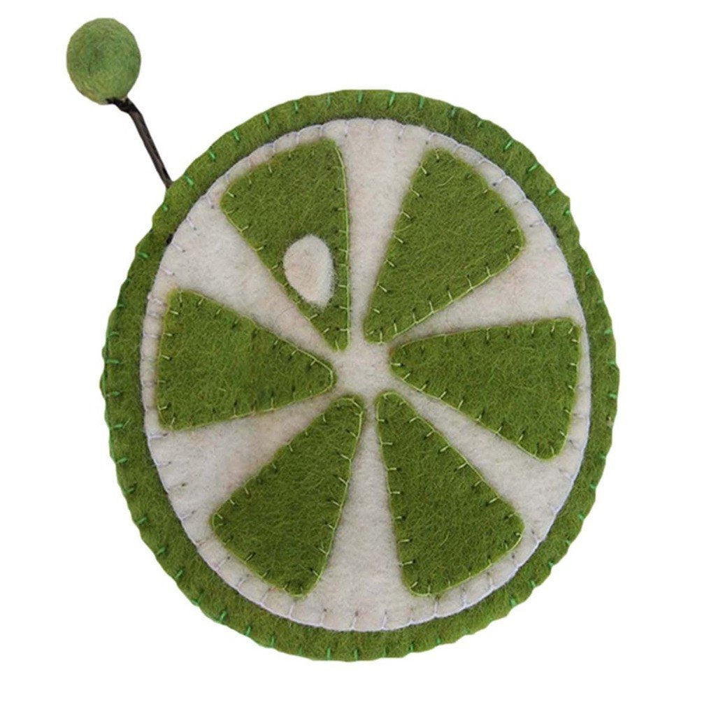 Handmade Felt Fruit Coin Purse - Lime - Global Groove (P)