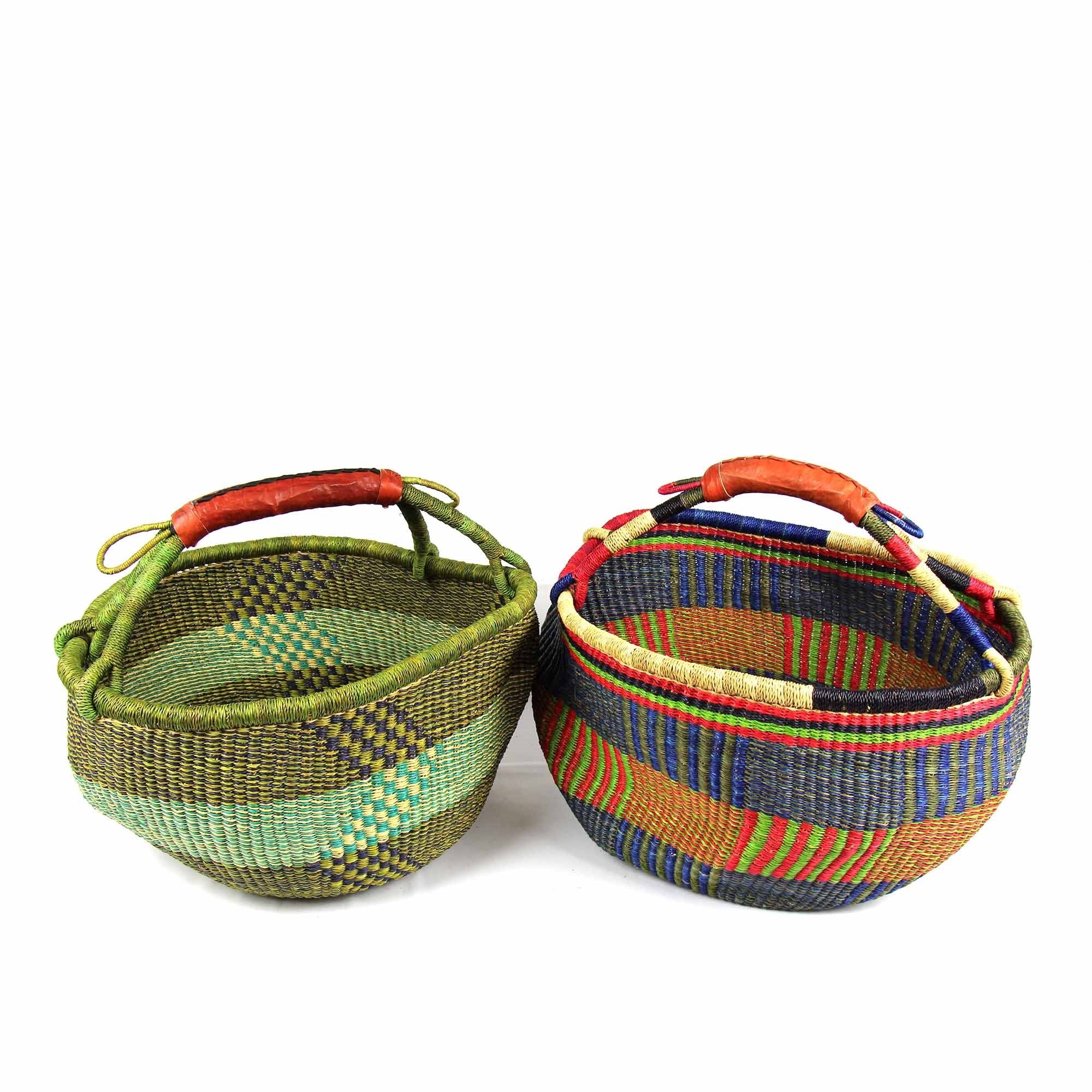 Woven Straw Tote Basket Colorful Wicker Market Basket Small 