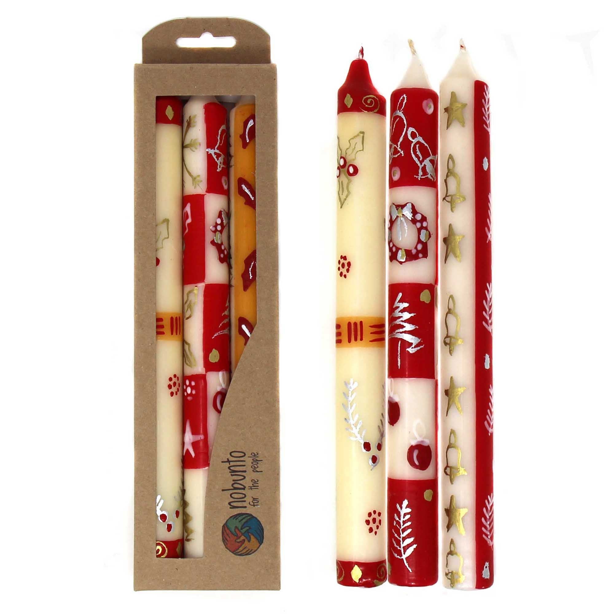 Tall Hand Painted Candles - Three in Box - Kimeta Design - Nobunto