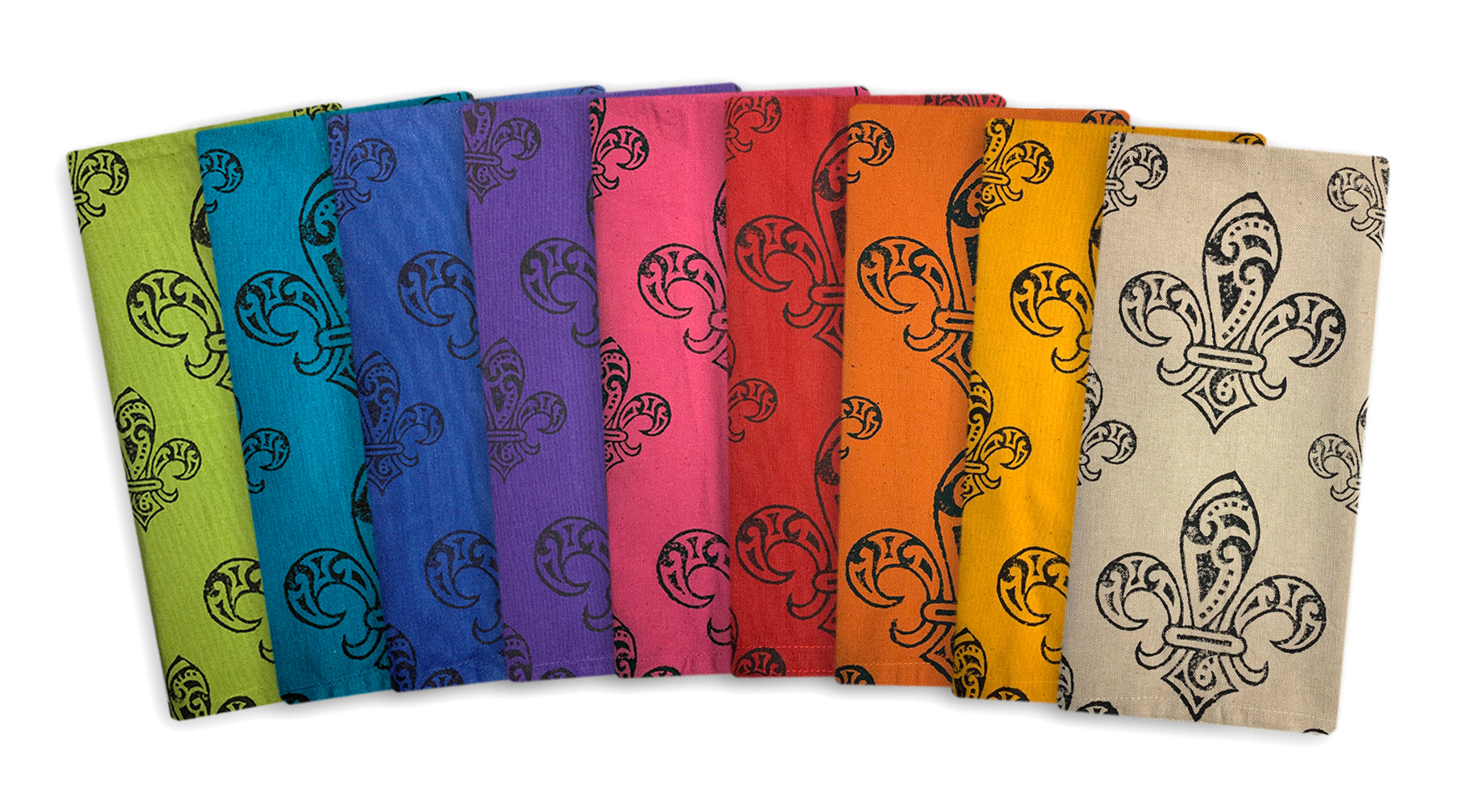 Colorful Fleur-de-Lis Dishtowel Blockprint - Ram Shekhar
