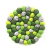 Hand Crafted Felt Ball Coasters from Nepal: 4-pack, Chakra Greens - Global Groove (T)