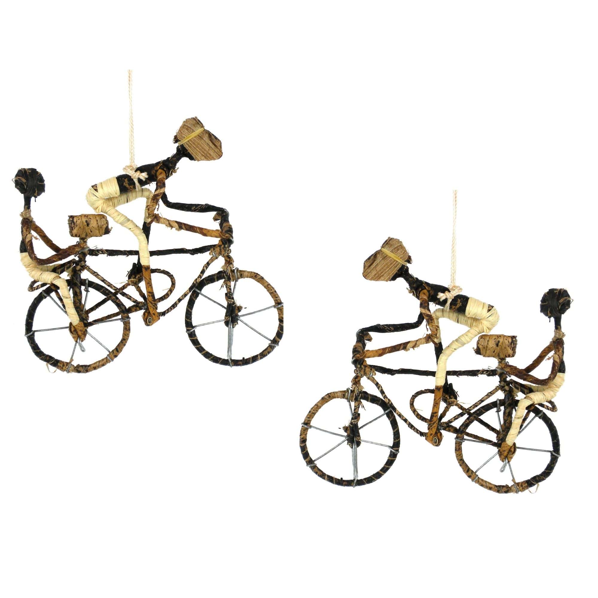 Banana Fiber Bicycle Ornament, Two Riders - Set of 2 Ornaments