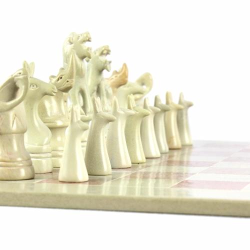 Smolart Hand Carved Soapstone Animal Chess Set Board- 15 in.